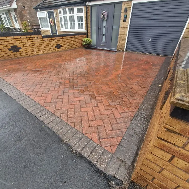 After: Red block paving driveway clean, St Helens