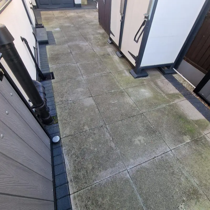 Before: Concrete flag driveway clean, Golborne