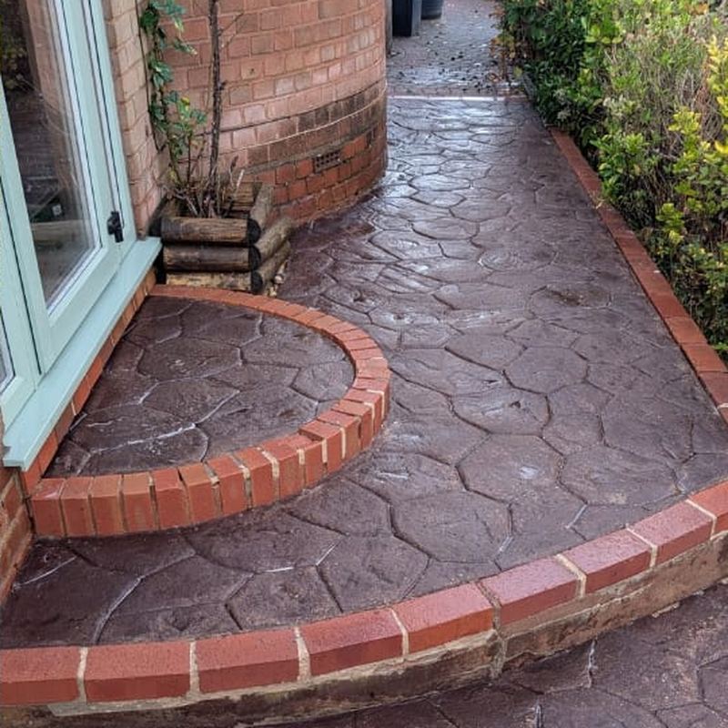 After: Pattern imprinted concrete path clean, Culcheth