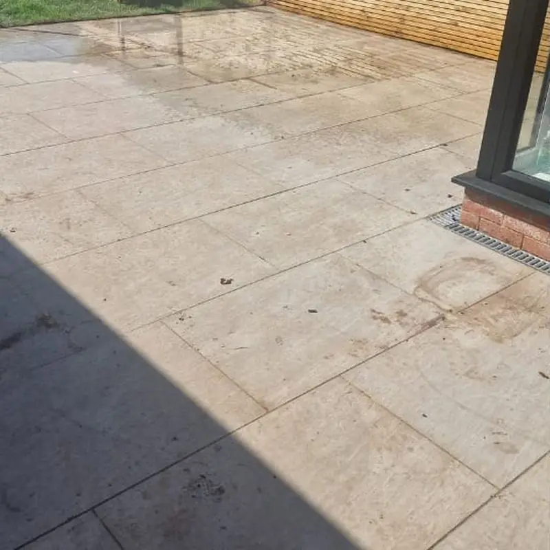 Before: Large porcelain patio clean, Golborne
