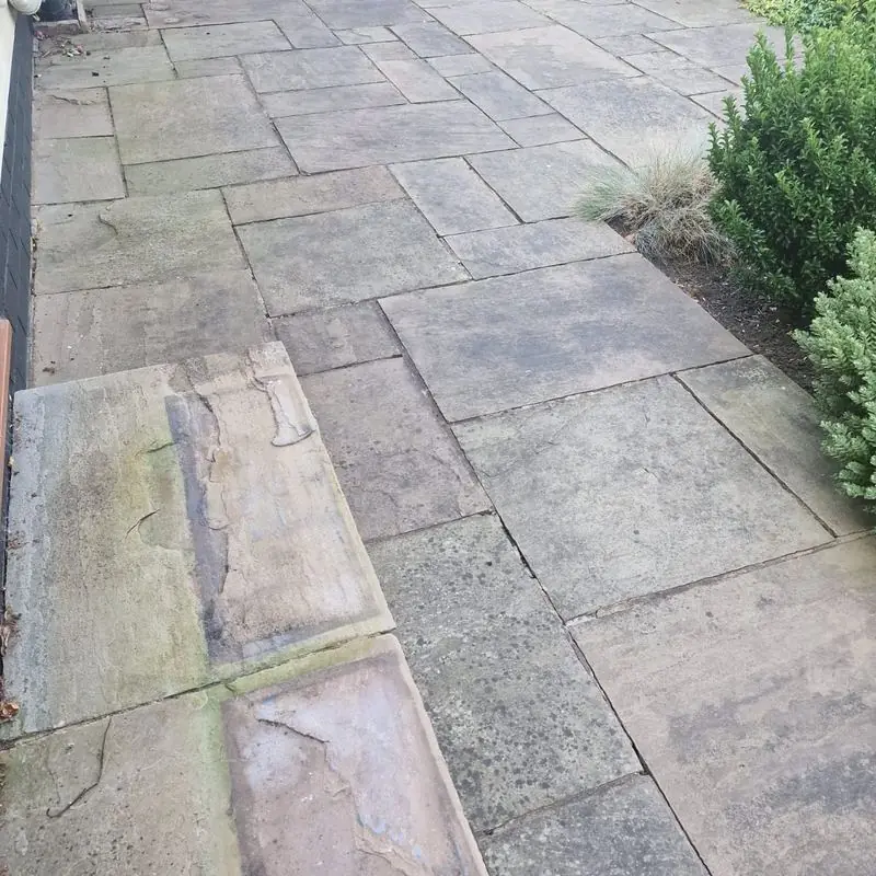 Before: Indian sandstone patio restoration, Newton-le-Willows